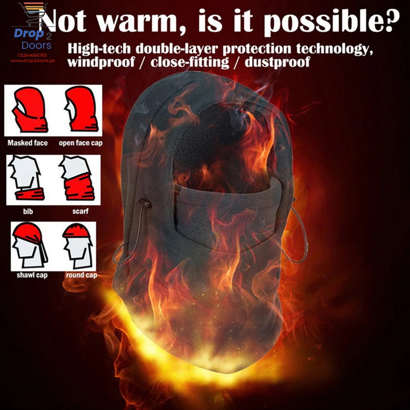 6 In 1 Unisex Winter Fleece Thermal Balaclava Ski Snood Hood Neck Warmer Hat