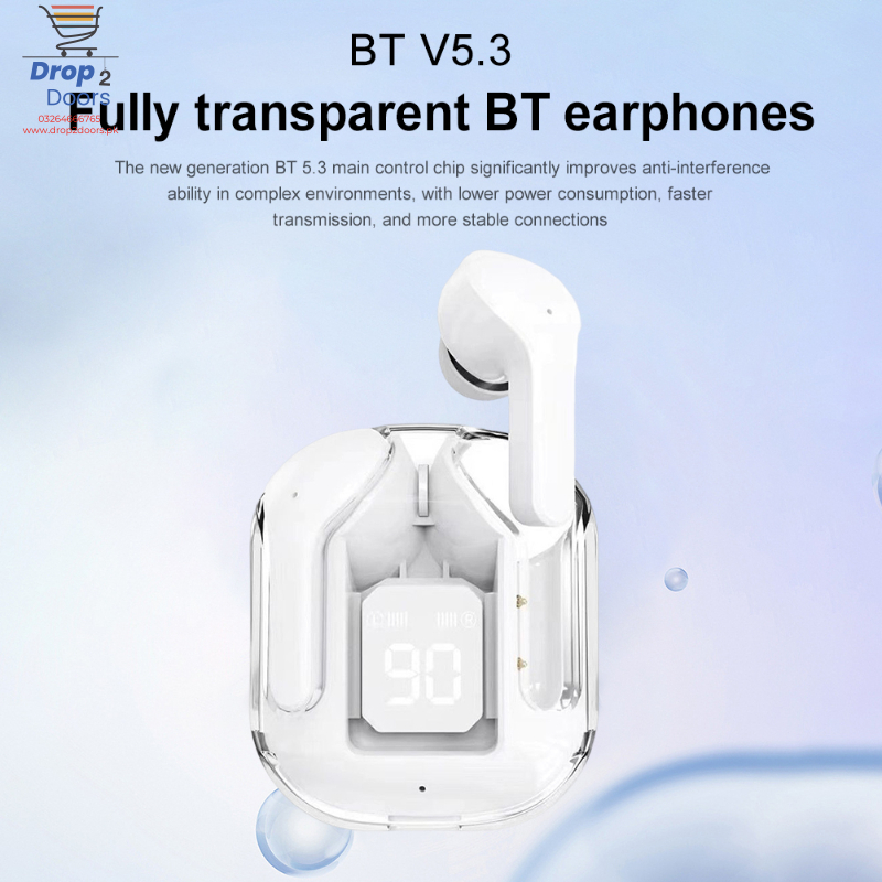 Bluetooth Compatible 5.3 LED Power Digital Display Stereo Sound Transparent Wireless Earbuds