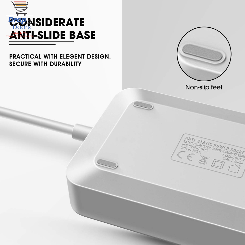 2500W 3.4A Power Socket With 3 Anti-Static AC Sockets And 6 Intelligent USB Charging Ports