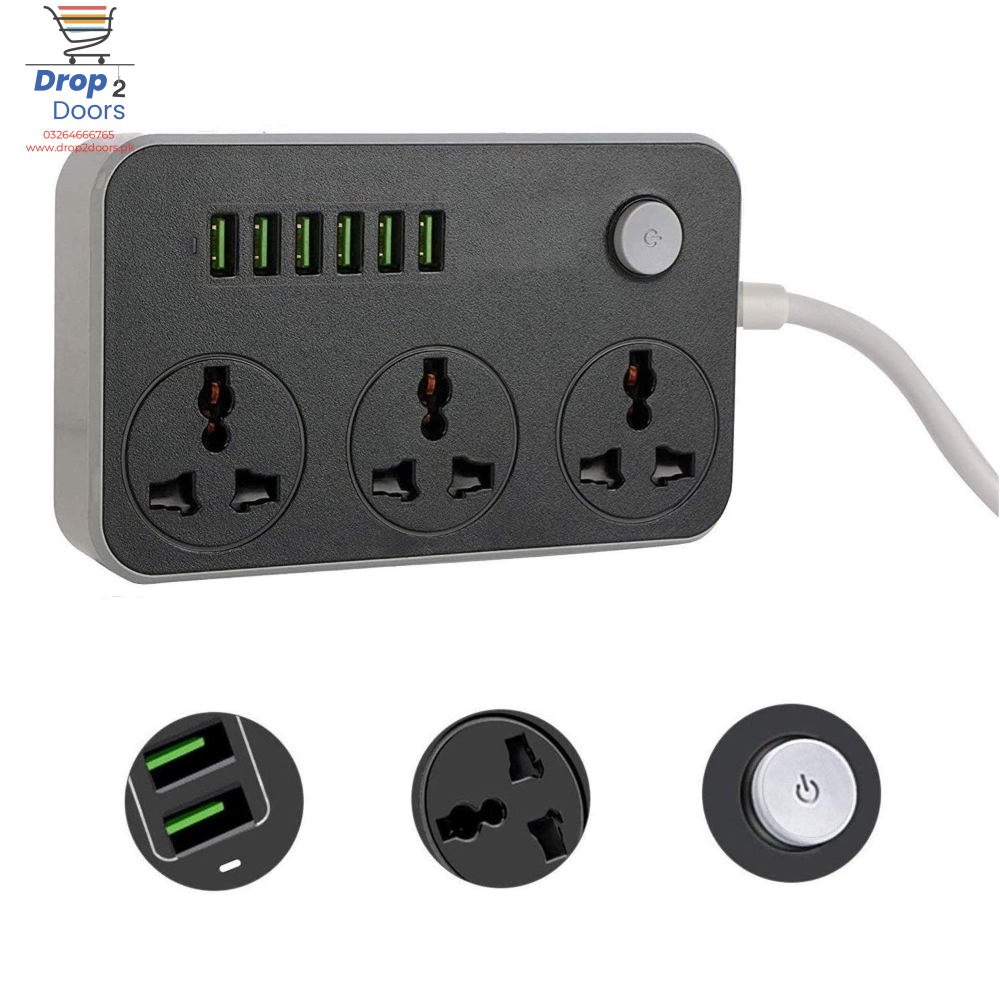 2500W 3.4A Power Socket With 3 Anti-Static AC Sockets And 6 Intelligent USB Charging Ports