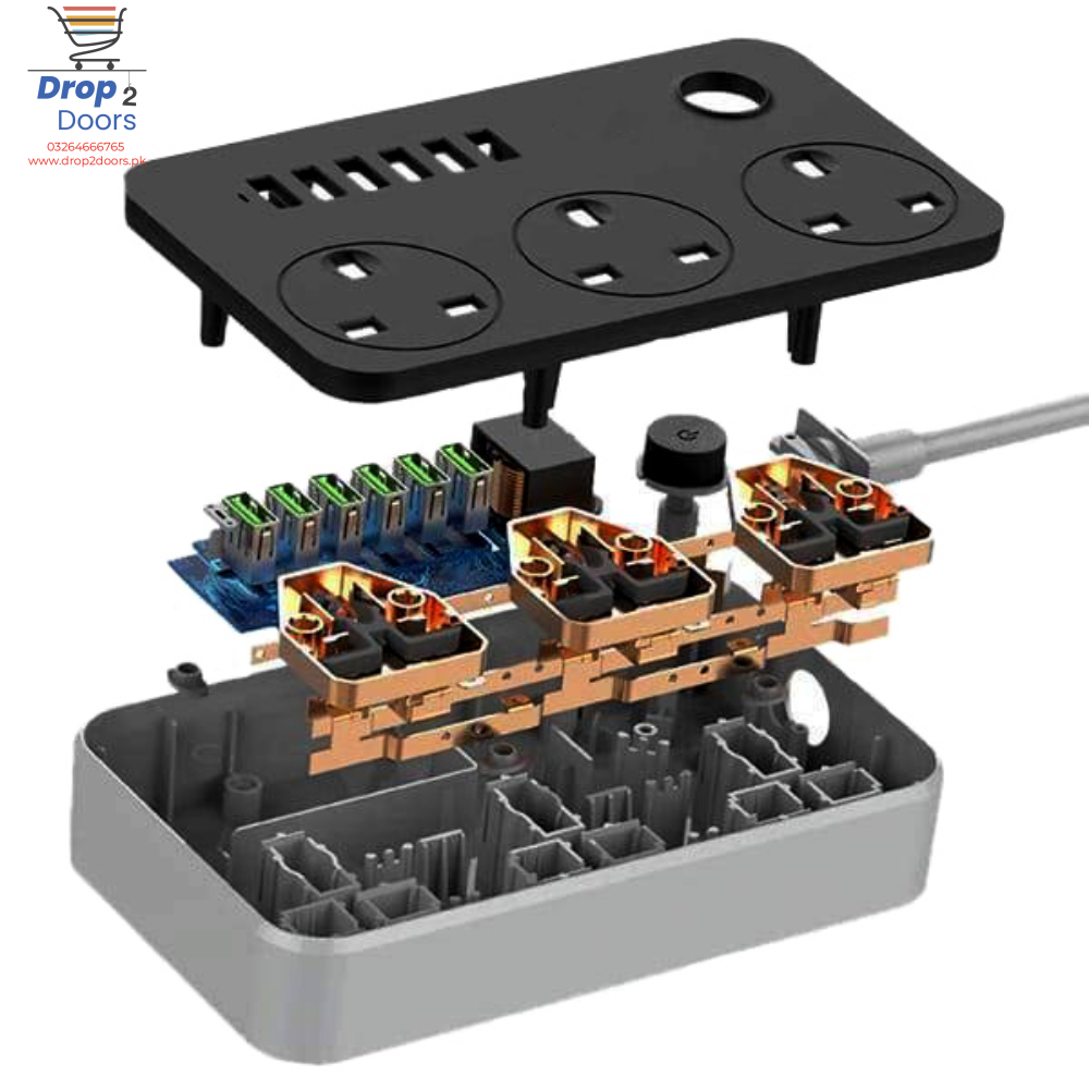 2500W 3.4A Power Socket With 3 Anti-Static AC Sockets And 6 Intelligent USB Charging Ports