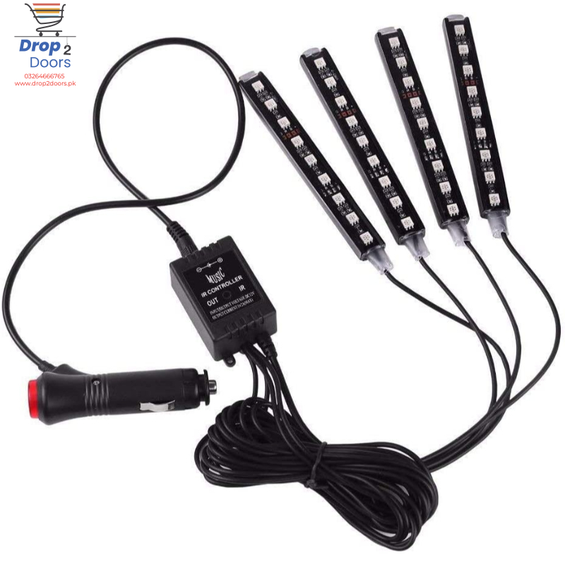 4 PCs Remote Control RGB LED Music Strip Lights For Car Interior