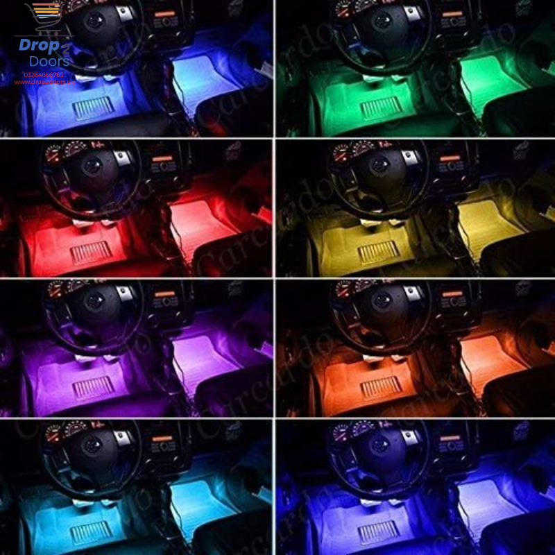4 PCs Remote Control RGB LED Music Strip Lights For Car Interior