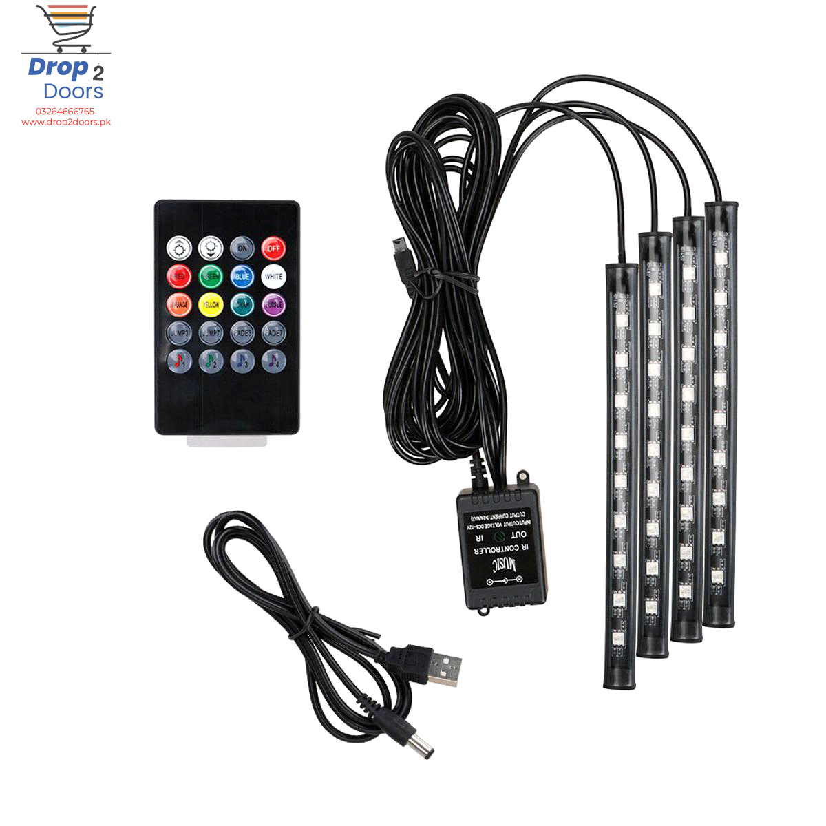 4 PCs Remote Control RGB LED Music Strip Lights For Car Interior