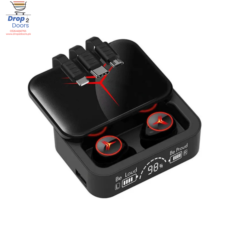 M88 V5.3 Dual Mode Zero Delay LED Display Wireless Earbuds With Power Bank Option