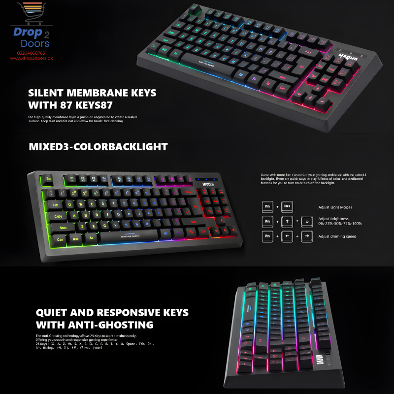 Marvo Scorpion K607 Membrane Gaming Keyboard With 3 RGB Lighting Effects