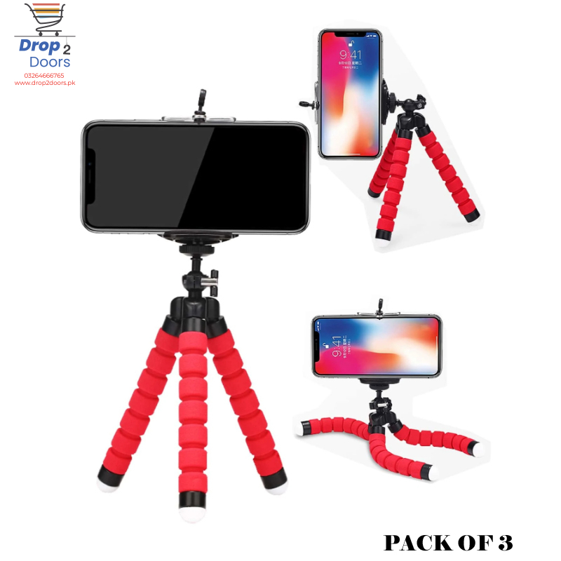Pack Of 3 Portable Flexible Sponge Adjustable Octopus Tripod Phone Stands
