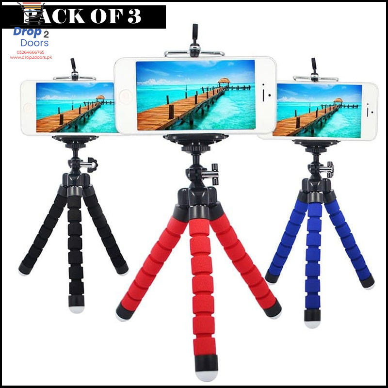 Pack Of 3 Portable Flexible Sponge Adjustable Octopus Tripod Phone Stands