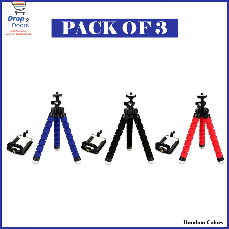 Pack Of 3 Portable Flexible Sponge Adjustable Octopus Tripod Phone Stands