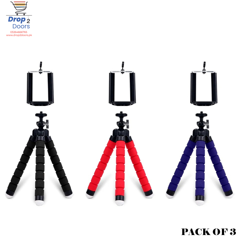 Pack Of 3 Portable Flexible Sponge Adjustable Octopus Tripod Phone Stands