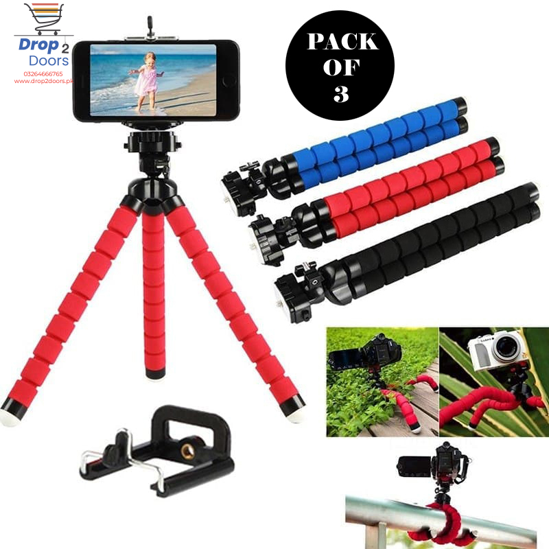 Pack Of 3 Portable Flexible Sponge Adjustable Octopus Tripod Phone Stands