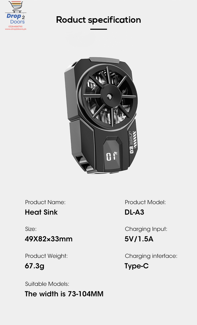 Portable DLA3 Mobile Phone Radiator Cooling Fan Case Phone Cooler With Digital Display