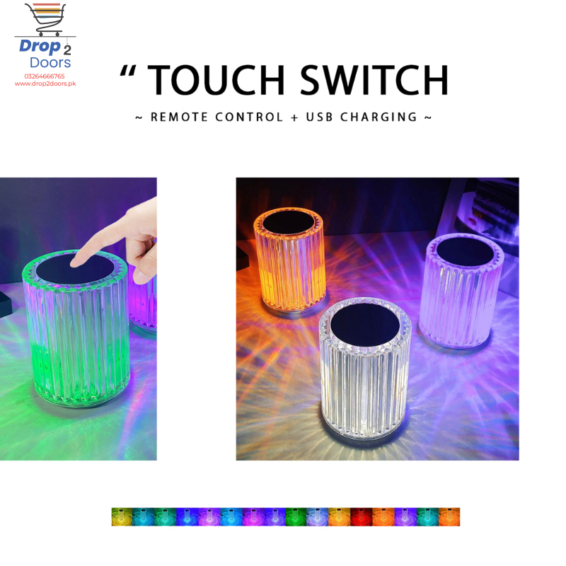 Portable USB Rechargeable RGB Lighting Crystal Touch Control Table Lamp