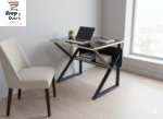Modern Executive Study & Office Desk – Glossy Black & Gold